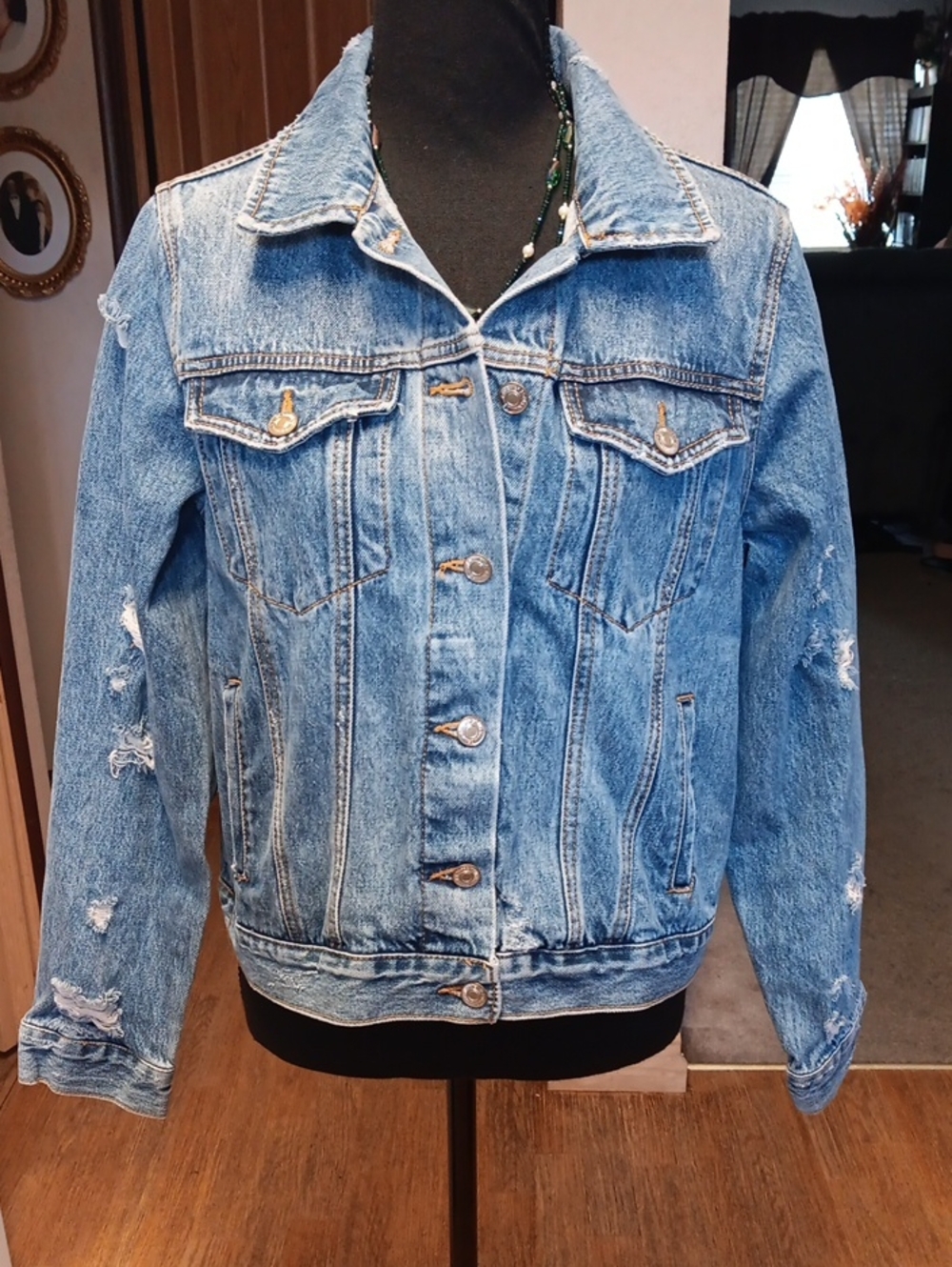 Forever 21 Light Blue Distressed Denim Jacket - Women